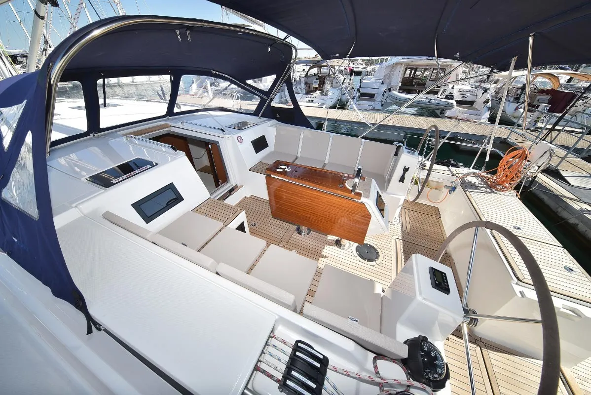Cockpit of NADINE, a Bavaria Cruiser 45 sailboat at Sukošan, Croatia