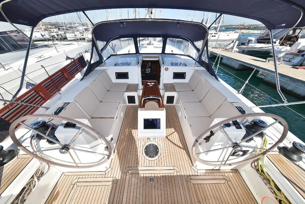 Cockpit of NADINE, a Bavaria Cruiser 45 sailboat at Sukošan, Croatia