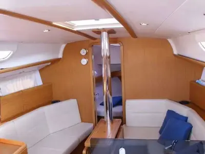 Salon of Frivola, a Jeanneau Sun Odyssey 36i sailboat at Punta Ala, Italy