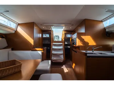 Galley of Aurora, a Jeanneau Sun Odyssey 490 sailboat at Olbia, Italy
