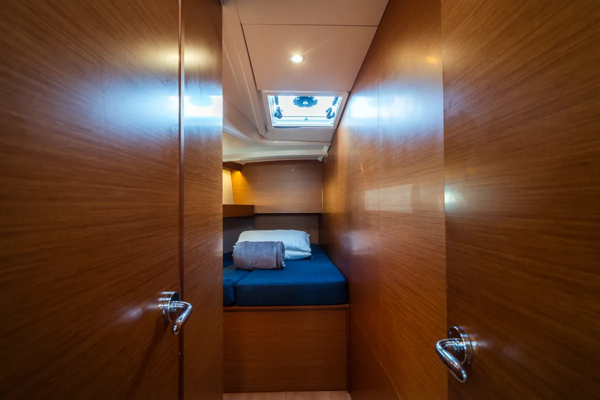 Cabin on Aurora, a Jeanneau Sun Odyssey 490 sailboat at Olbia, Italy