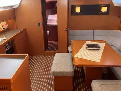 Salon of Regulus, a Bavaria Cruiser 46 sailboat at Fethiye, Turkey