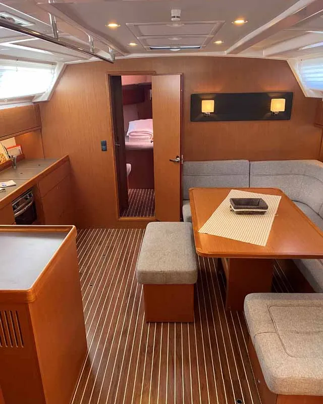 Salon of Regulus, a Bavaria Cruiser 46 sailboat at Fethiye, Turkey