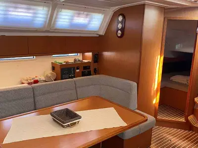 Salon of Regulus, a Bavaria Cruiser 46 sailboat at Fethiye, Turkey