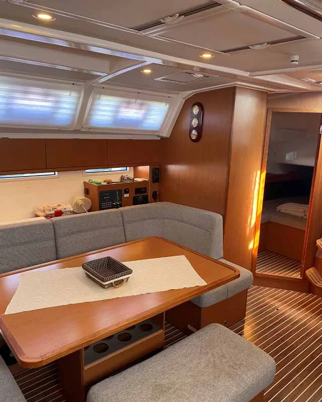 Salon of Regulus, a Bavaria Cruiser 46 sailboat at Fethiye, Turkey
