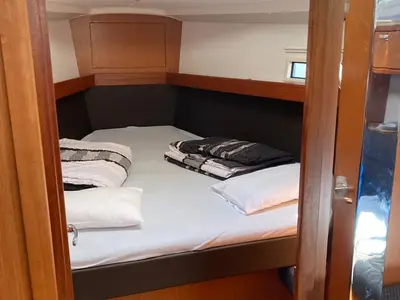 Cabin on Papajoe, a Bavaria Cruiser 37 sailboat at Lelystad, Netherlands