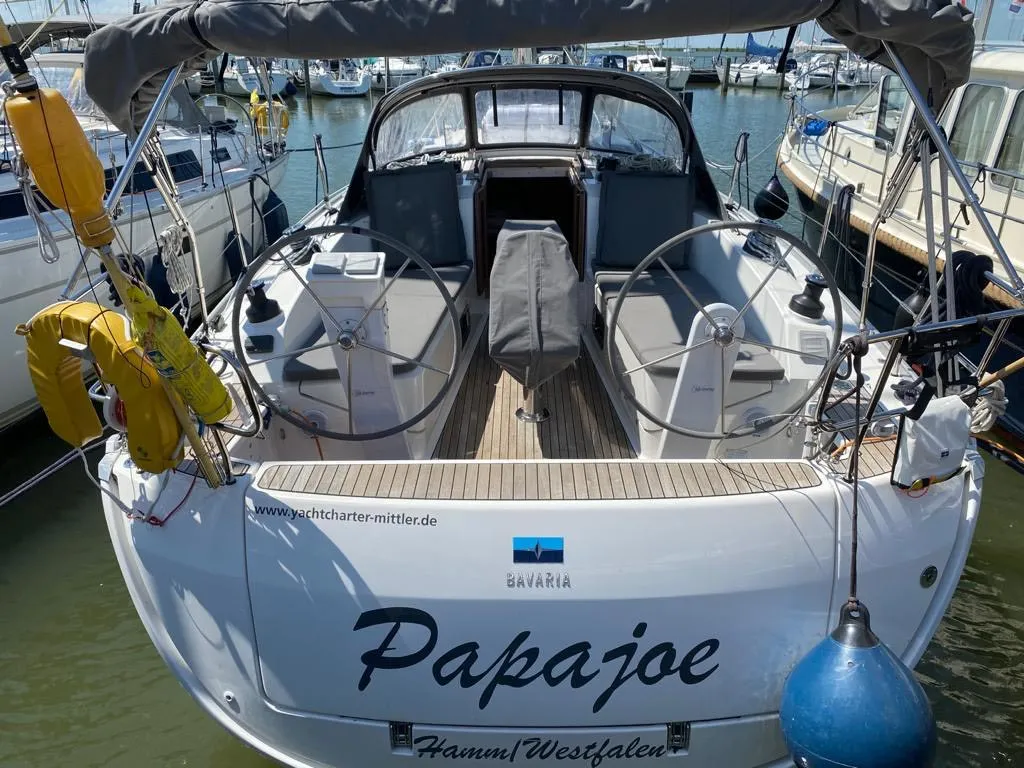 Cockpit of Papajoe, a Bavaria Cruiser 37 sailboat at Lelystad, Netherlands