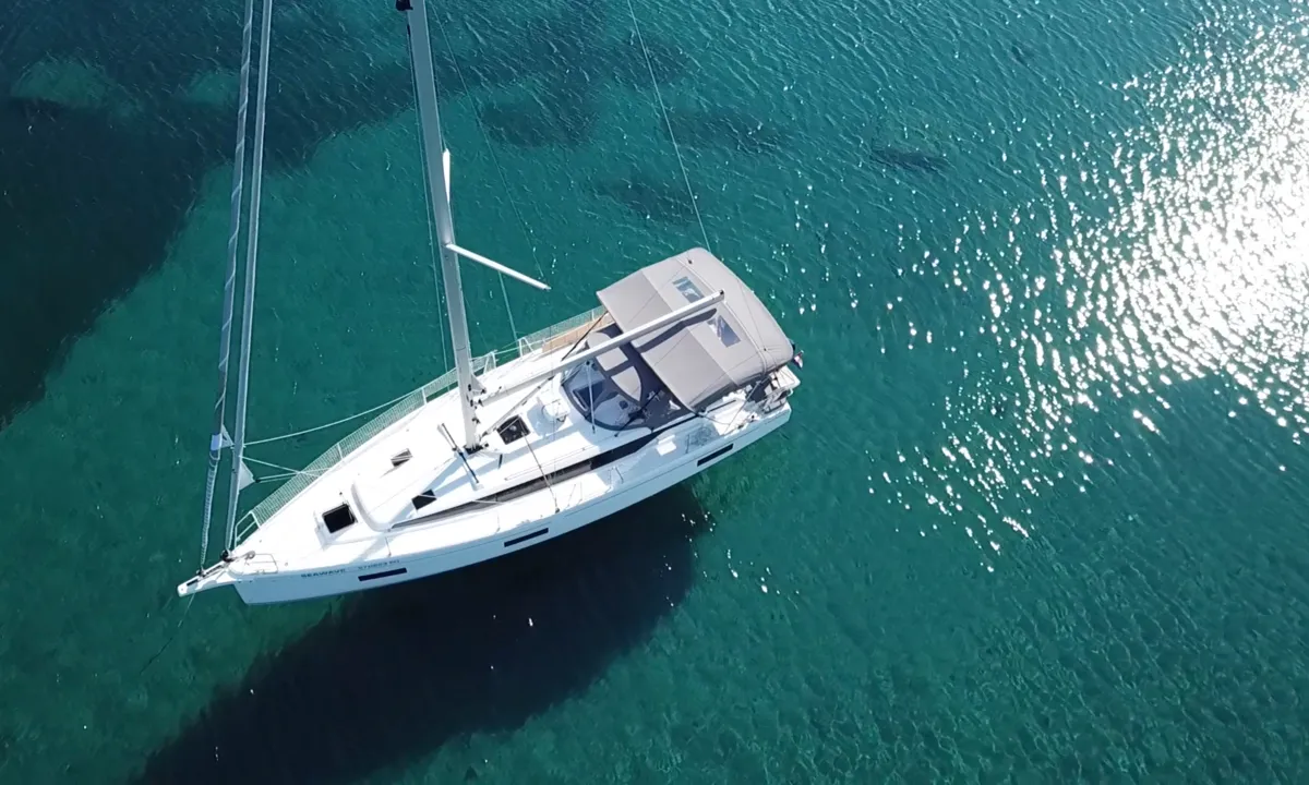 Exterior view of Seawave, a Bavaria C42 sailboat at Općina Vrsar, Croatia