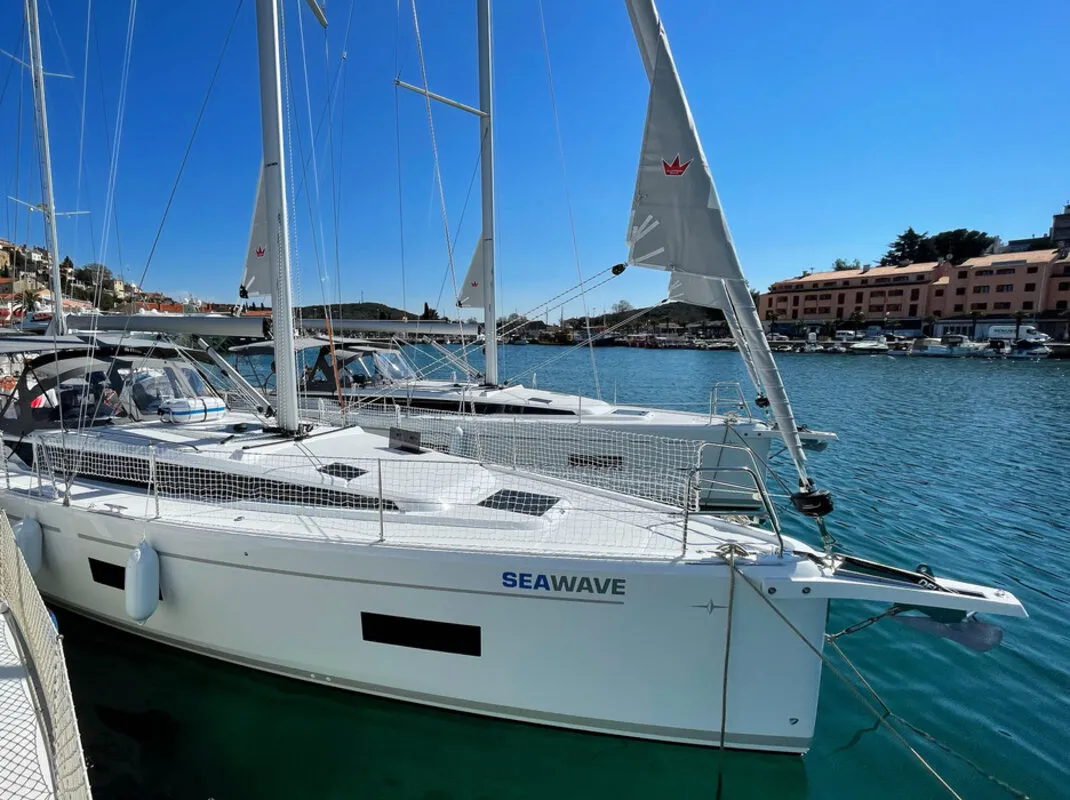 Exterior view of Seawave, a Bavaria C42 sailboat at Općina Vrsar, Croatia