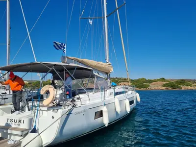 Deck of Tsuki, a Beneteau Oceanis 51.1 sailboat at Lavrion, Greece