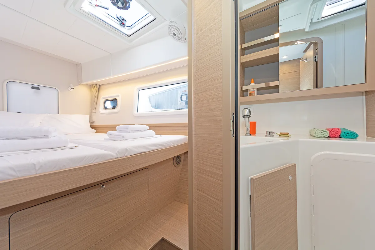Cabin on Playtime, a Lagoon 42 catamaran at Parikia, Greece