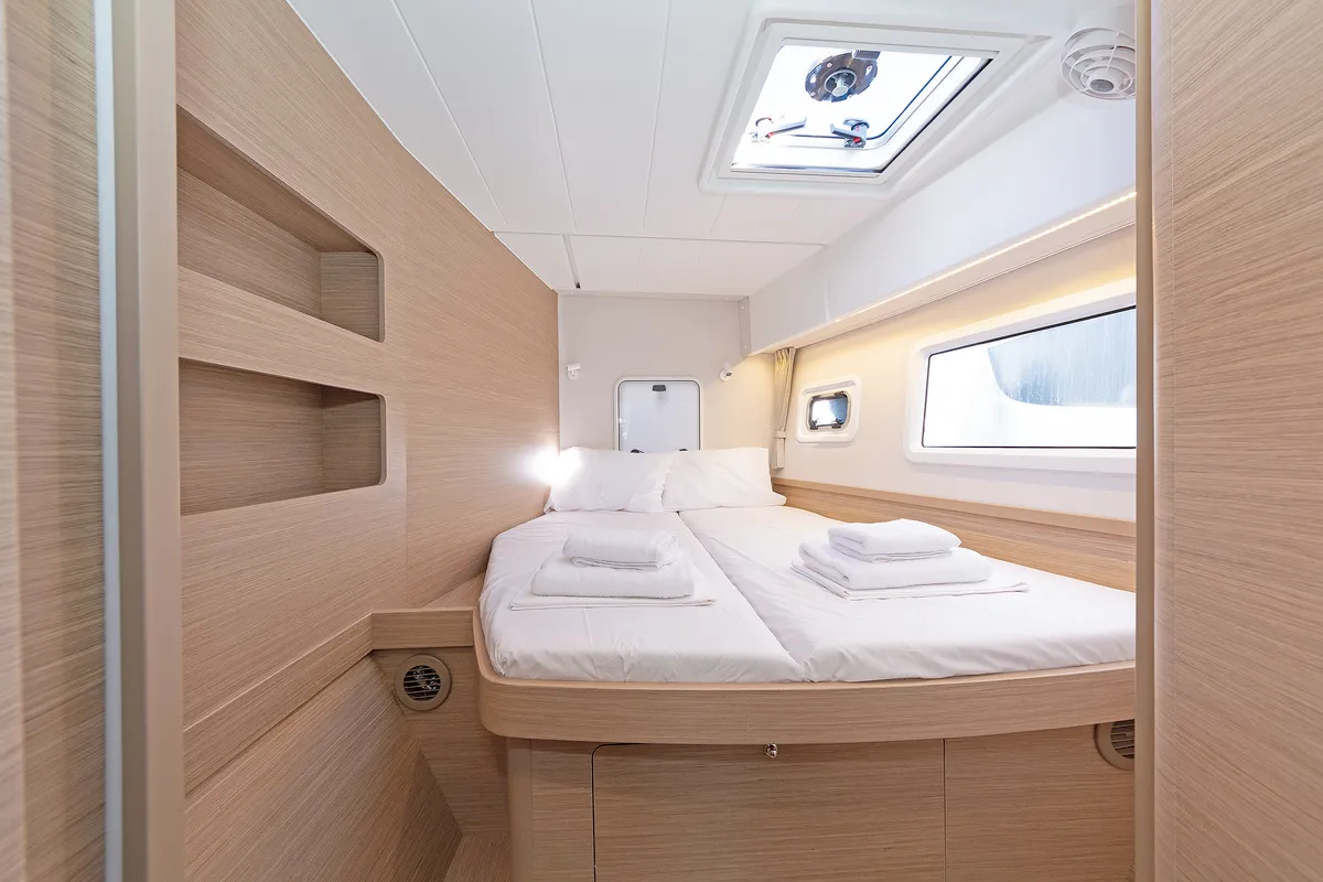 Cabin on Playtime, a Lagoon 42 catamaran at Parikia, Greece