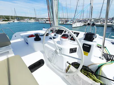 Cockpit of Playtime - OW, a Bali Catspace OW catamaran at Općina Sukošan, Croatia