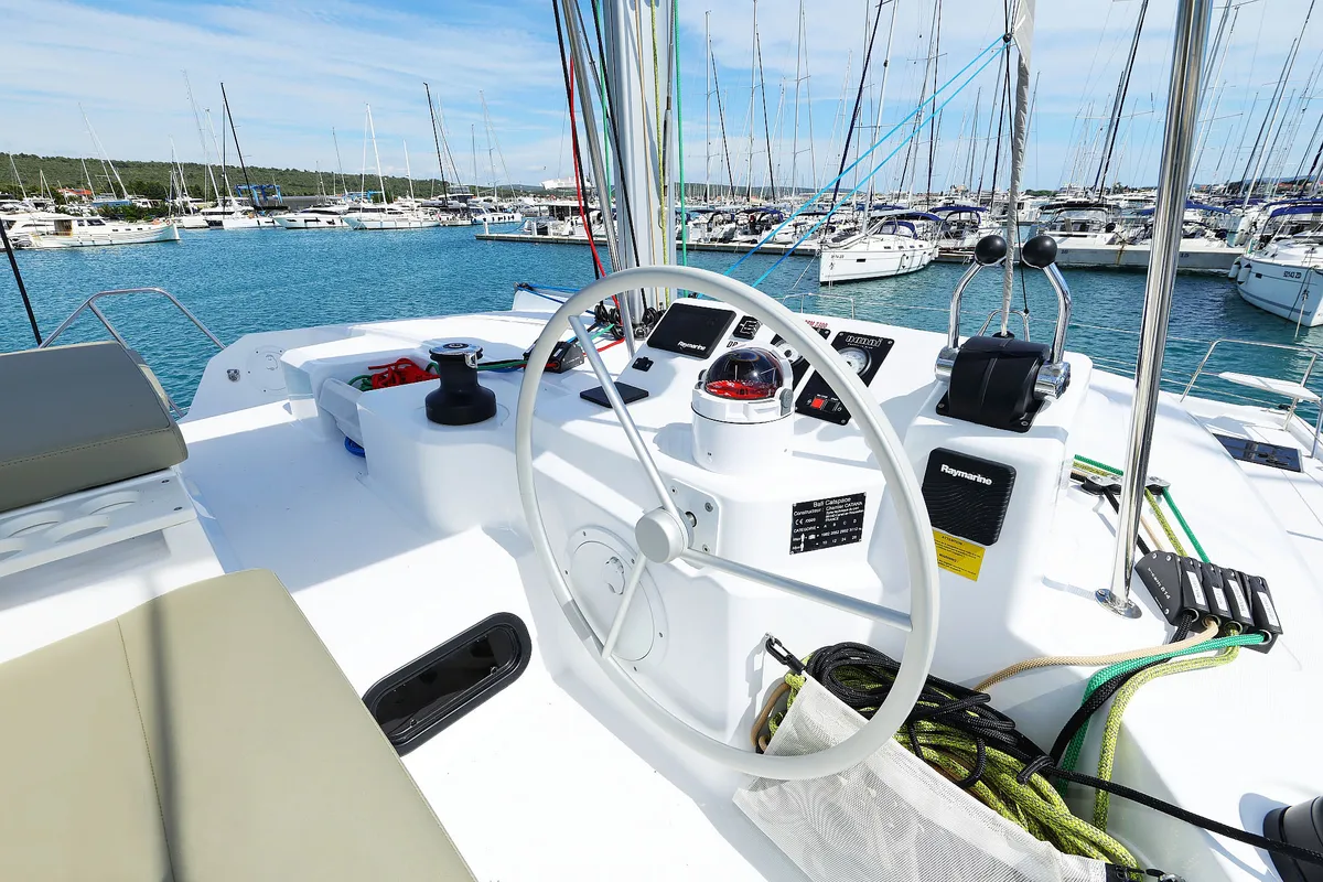 Cockpit of Playtime - OW, a Bali Catspace OW catamaran at Općina Sukošan, Croatia
