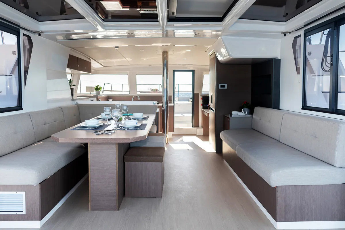 Salon of Kos 42.4, a Bali 4.2 catamaran at Municipal Unit of Lefkada, Greece