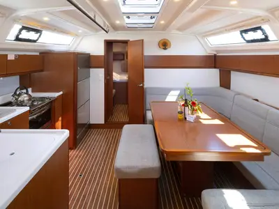 Salon of Aiolos, a Bavaria Cruiser 46 Style sailboat at Lefkada, Greece