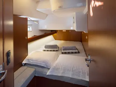 Cabin on Aiolos, a Bavaria Cruiser 46 Style sailboat at Lefkada, Greece