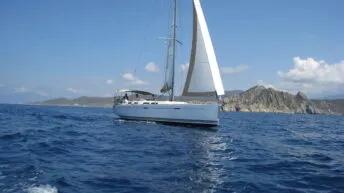 Exterior view of Trinquette, a Dufour 425 GL sailboat at Toulon, France