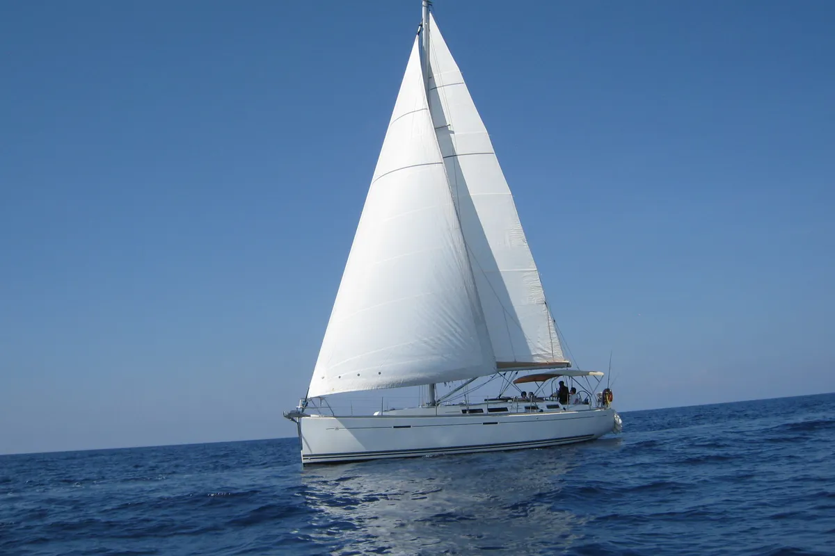 Exterior view of Trinquette, a Dufour 425 GL sailboat at Toulon, France