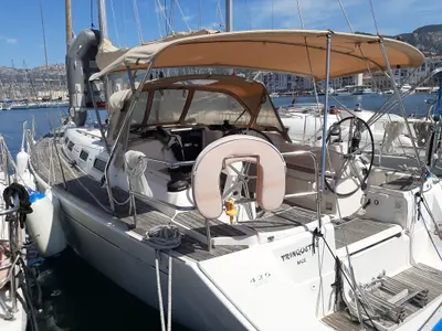 Cockpit of Trinquette, a Dufour 425 GL sailboat at Toulon, France