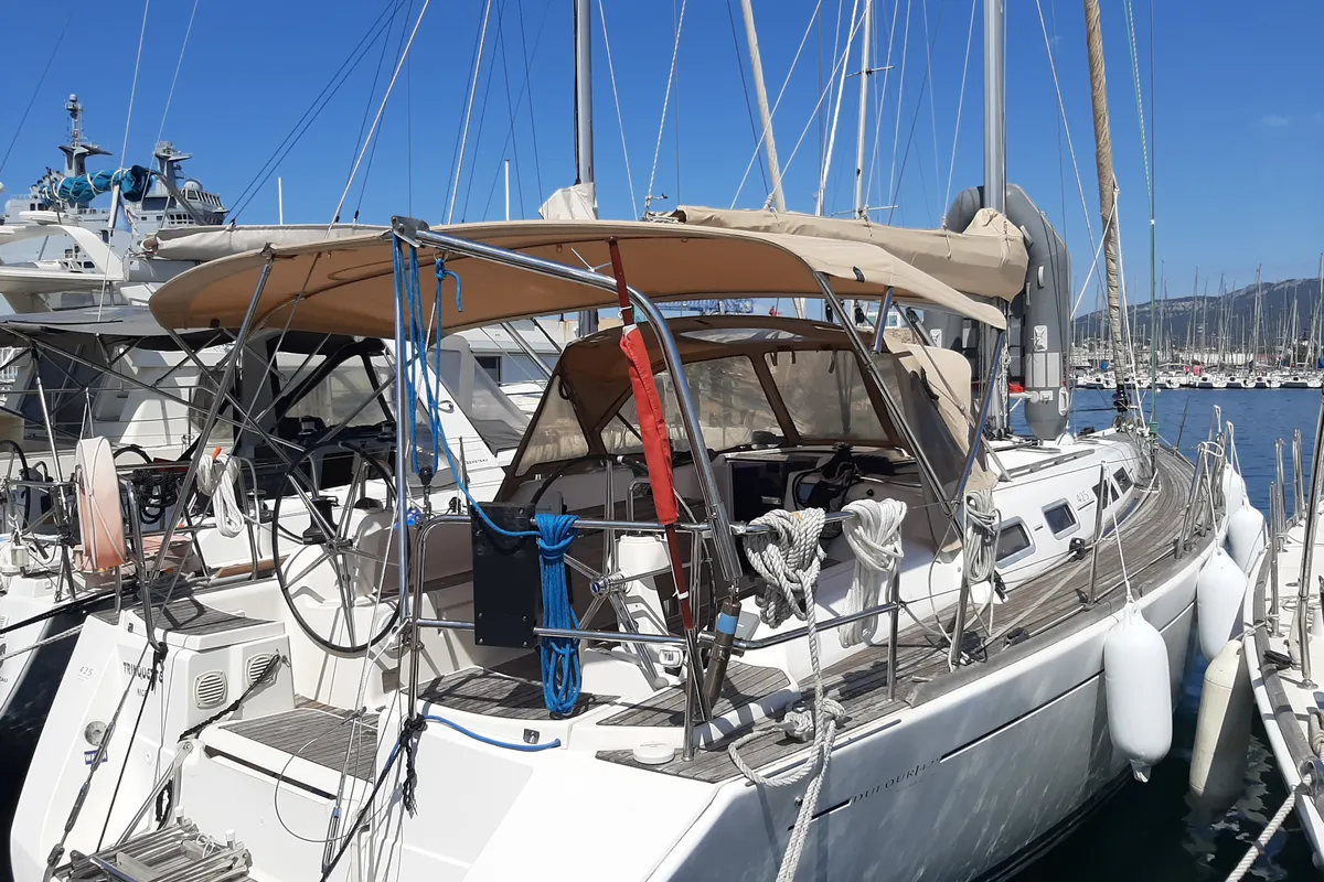 Cockpit of Trinquette, a Dufour 425 GL sailboat at Toulon, France
