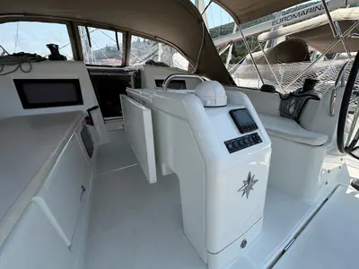Cockpit of Wind Kiss, a Jeanneau Sun Odyssey 410 sailboat at Dubrovnik, Croatia
