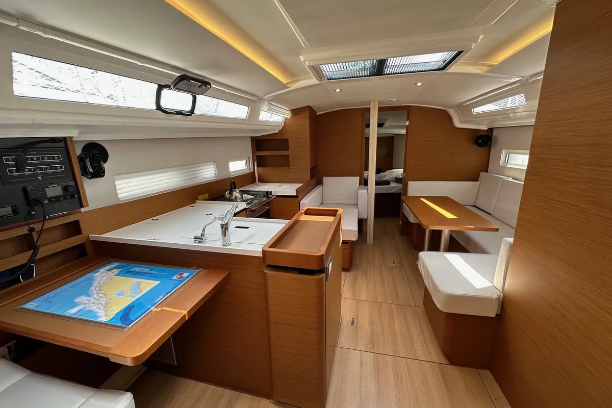 Salon of Wind Kiss, a Jeanneau Sun Odyssey 410 sailboat at Dubrovnik, Croatia