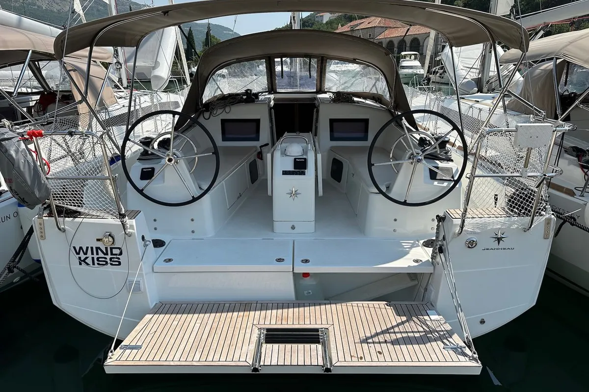 Exterior view of Wind Kiss, a Jeanneau Sun Odyssey 410 sailboat at Dubrovnik, Croatia