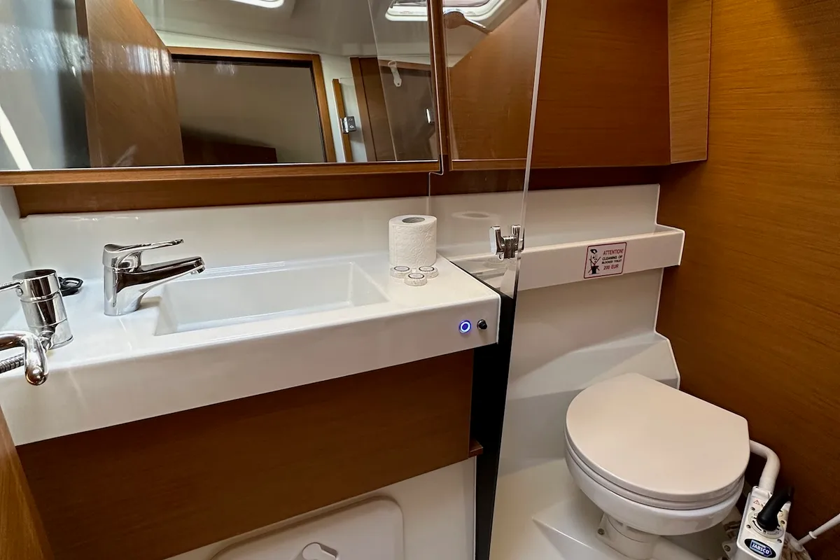 Exterior view of Wind Kiss, a Jeanneau Sun Odyssey 410 sailboat at Dubrovnik, Croatia