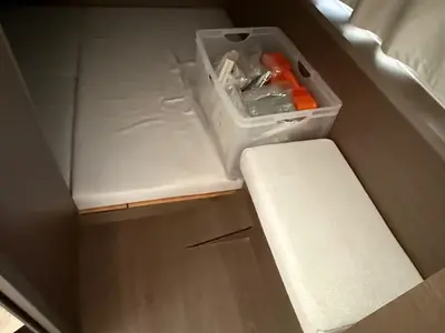 Cabin on NIRVANA, a Jeanneau Merry Fisher 895 motorboat at Zadar, Croatia
