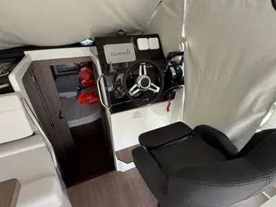 Cockpit of NIRVANA, a Jeanneau Merry Fisher 895 motorboat at Zadar, Croatia