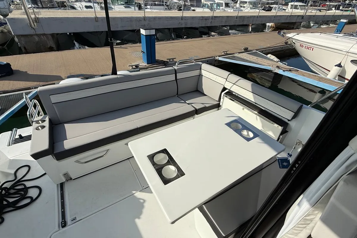 Deck of NIRVANA, a Jeanneau Merry Fisher 895 motorboat at Zadar, Croatia