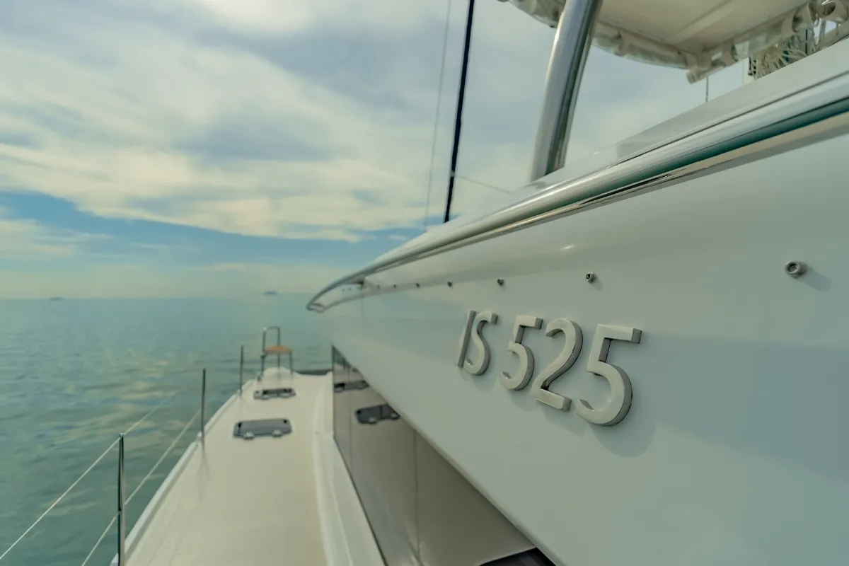 Electric E-Motion, a Island Spirit 525E catamaran at Mai Khao, Thailand