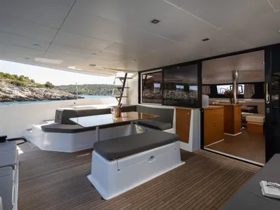 Deck of Nox, a Dufour 48 Catamaran catamaran at Primošten, Croatia