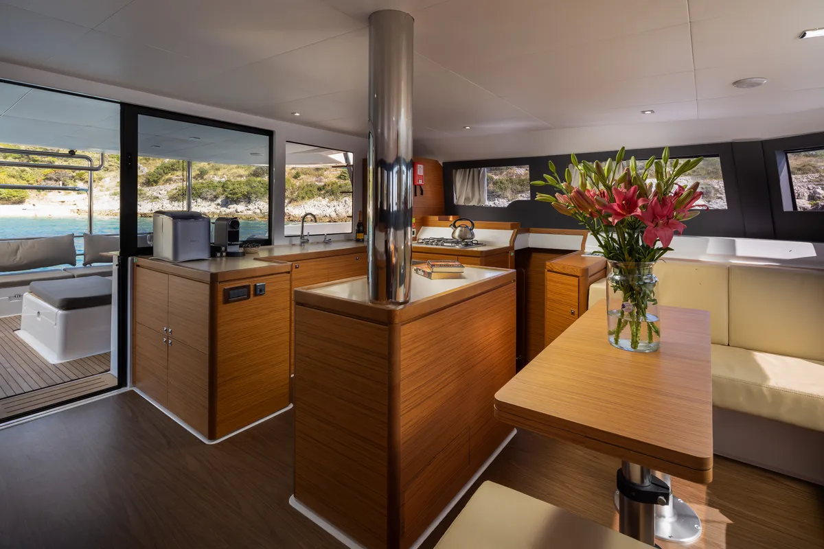 Galley of Nox, a Dufour 48 Catamaran catamaran at Primošten, Croatia