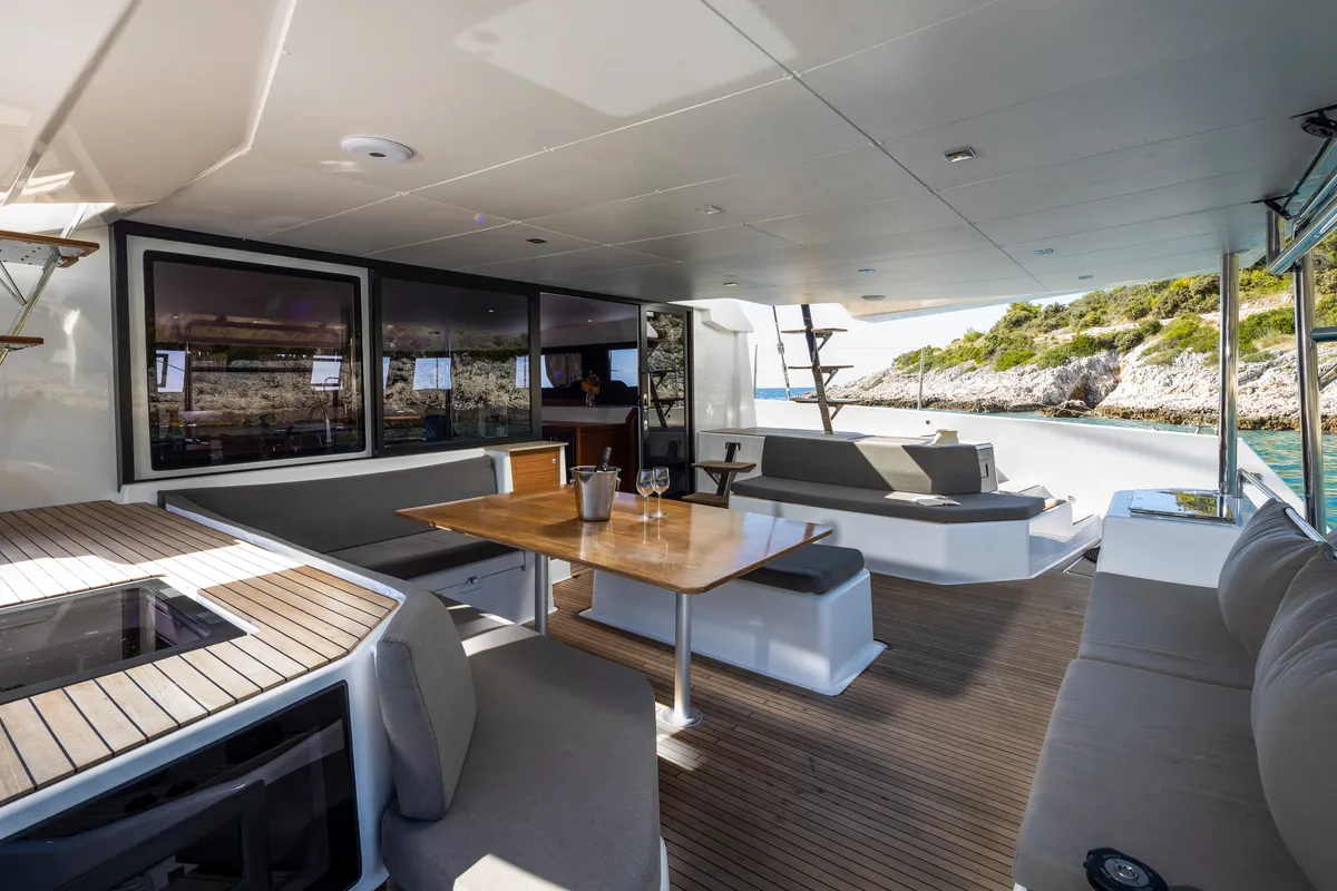 Deck of Nox, a Dufour 48 Catamaran catamaran at Primošten, Croatia