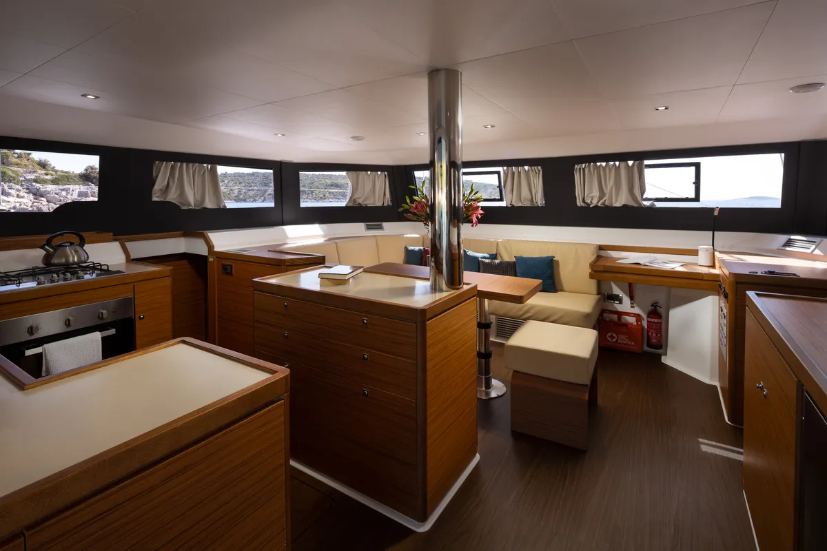 Salon of Nox, a Dufour 48 Catamaran catamaran at Primošten, Croatia
