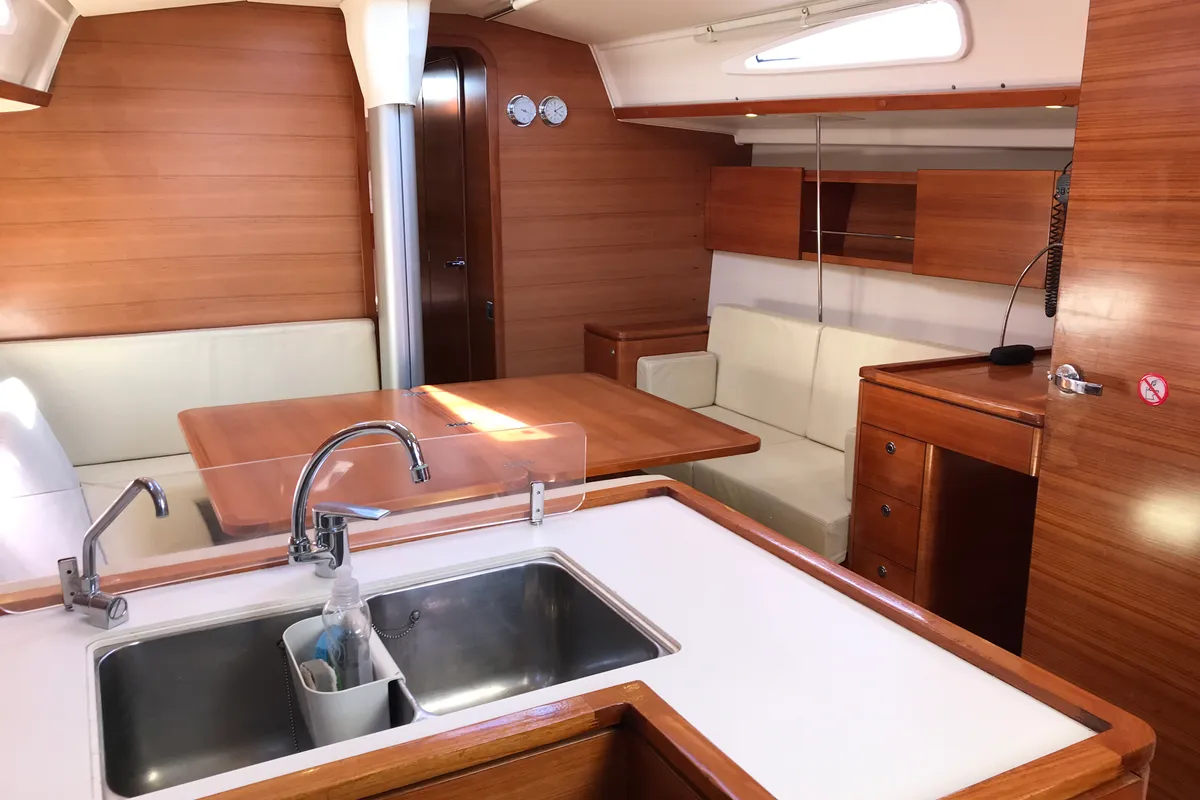 Galley of Daddy's Toy, a AD Boats Salona 44 sailboat at Athens, Greece