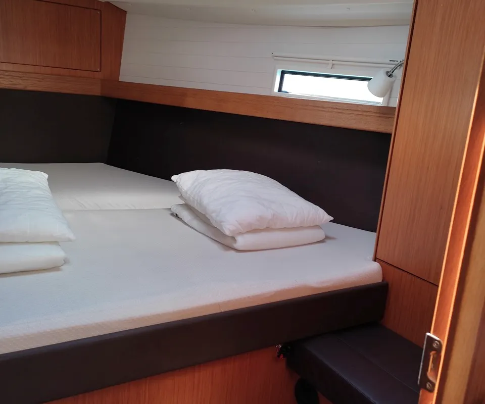 Cabin on Andrelli, a Bavaria 37 Cruiser sailboat at Kontokali, Greece