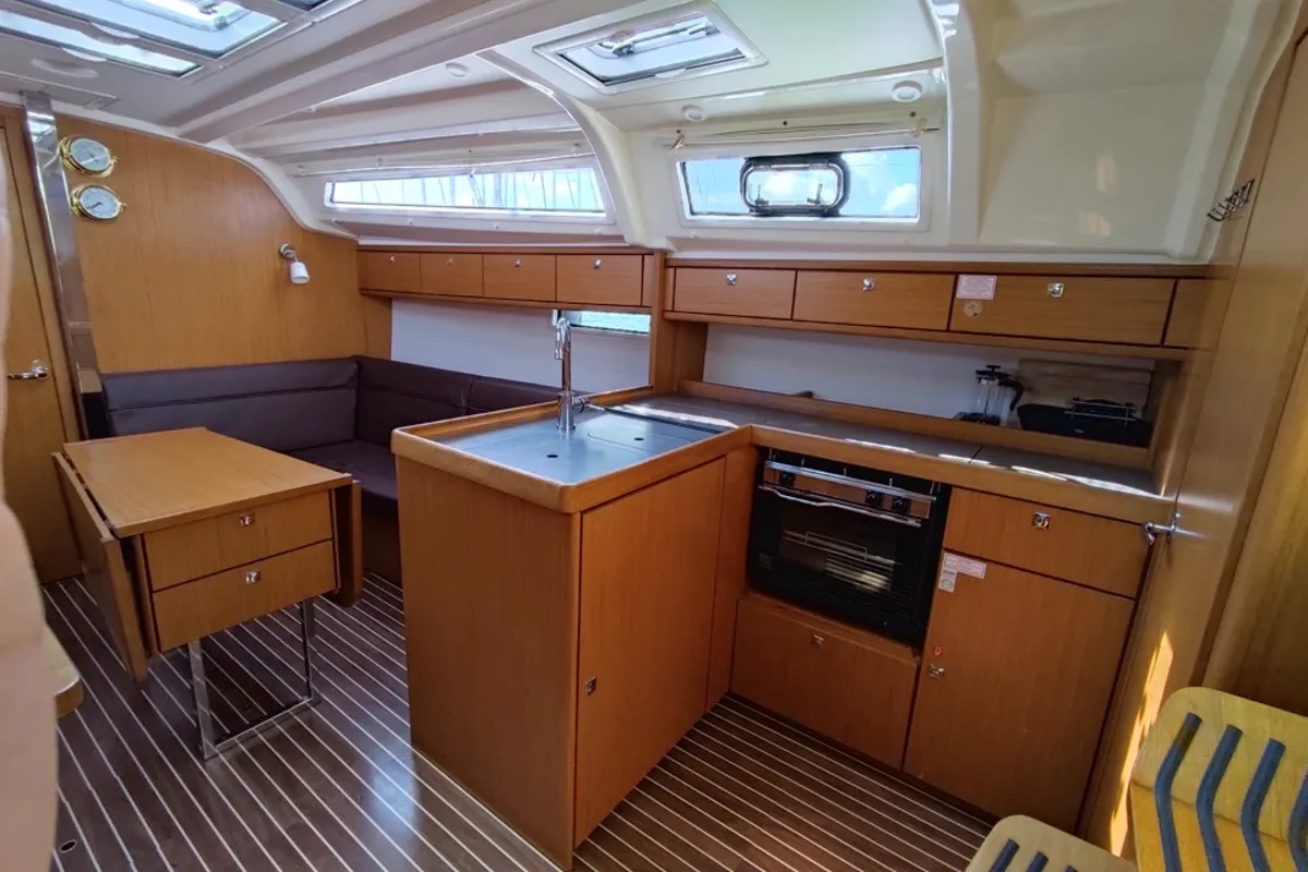 Galley of Andrelli, a Bavaria 37 Cruiser sailboat at Kontokali, Greece