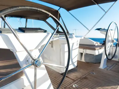 Cockpit of Kos 46.9, a Beneteau Oceanis 46.1 sailboat at Kos, Greece