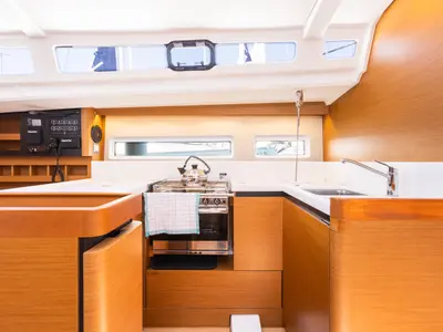 Galley of Armonia, a Jeanneau Sun Odyssey 440 sailboat at Ellomenos, Greece