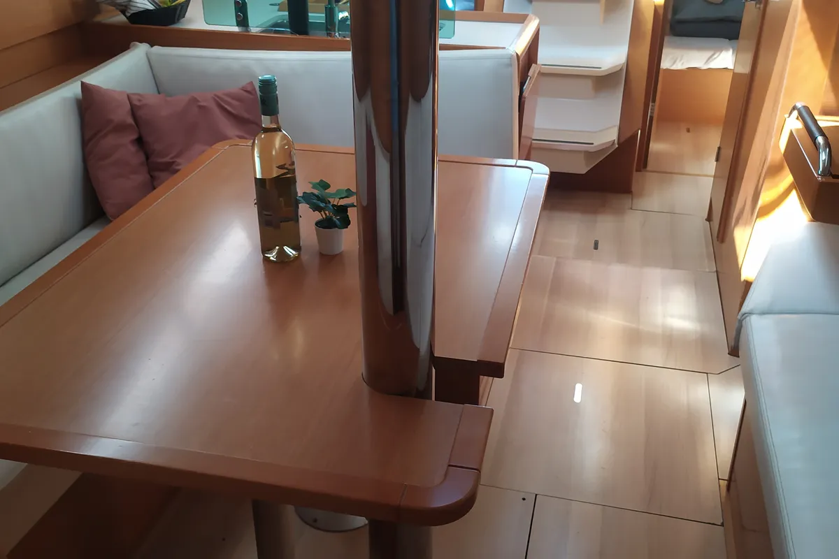 Salon of Imagine, a Jeanneau Sun Odyssey 389 sailboat at Skradin, Croatia