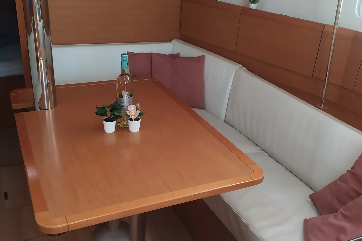Salon of Imagine, a Jeanneau Sun Odyssey 389 sailboat at Skradin, Croatia
