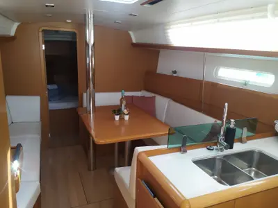 Salon of Imagine, a Jeanneau Sun Odyssey 389 sailboat at Skradin, Croatia