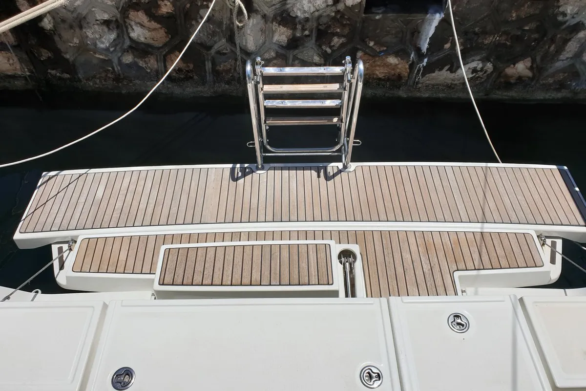 Deck of Ecstasea, a Beneteau Oceanis 41 sailboat at Athens, Greece