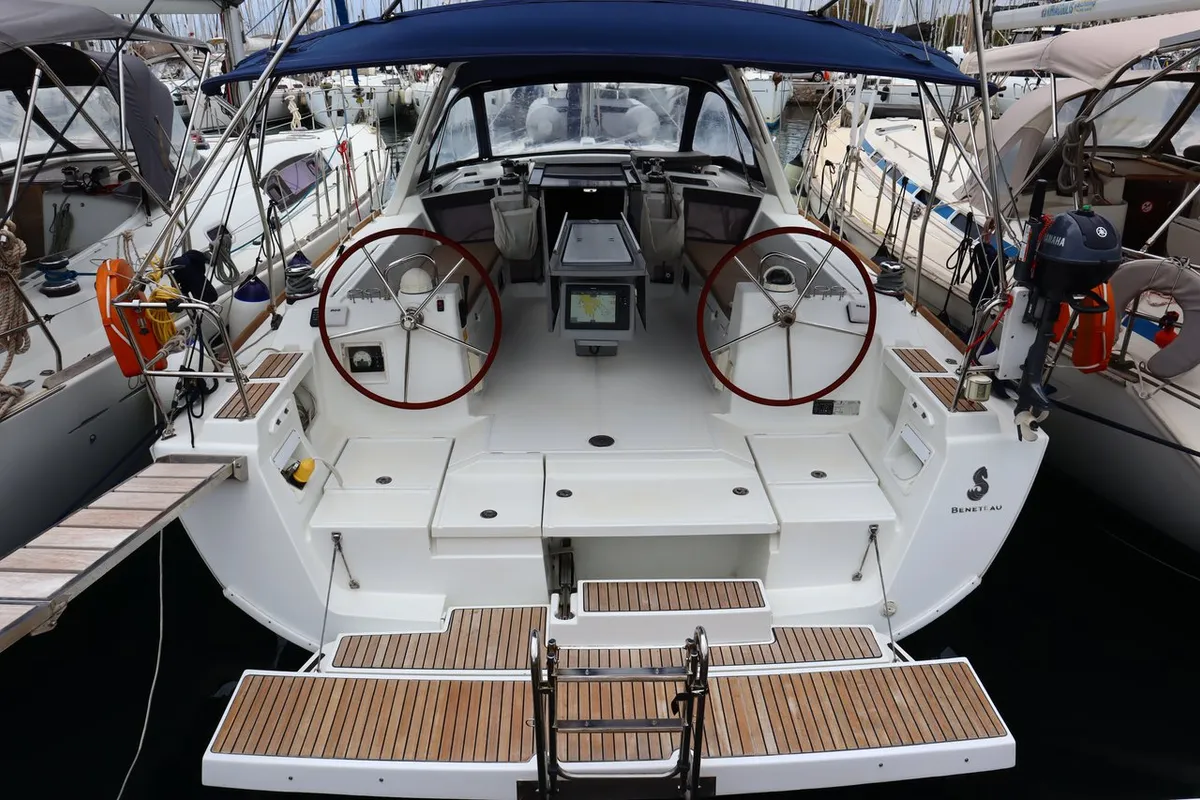 Deck of Ecstasea, a Beneteau Oceanis 41 sailboat at Athens, Greece