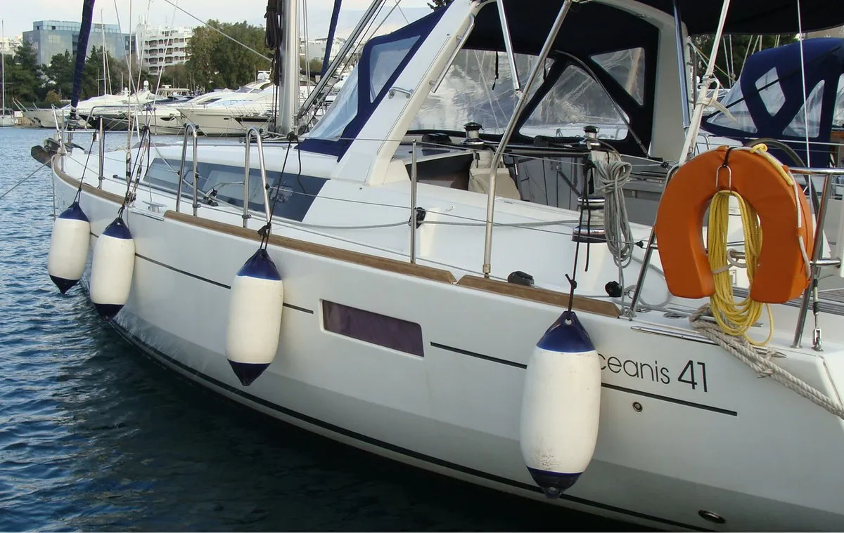 Exterior view of Ecstasea, a Beneteau Oceanis 41 sailboat at Athens, Greece