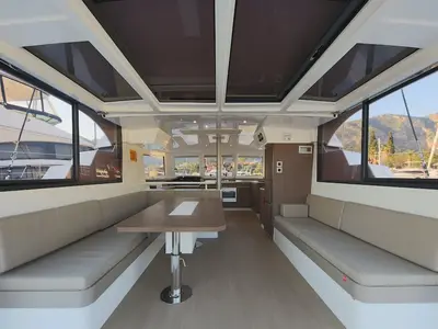 Cockpit of Moonrise, a Bali Catspace catamaran at Marmaris, Turkey