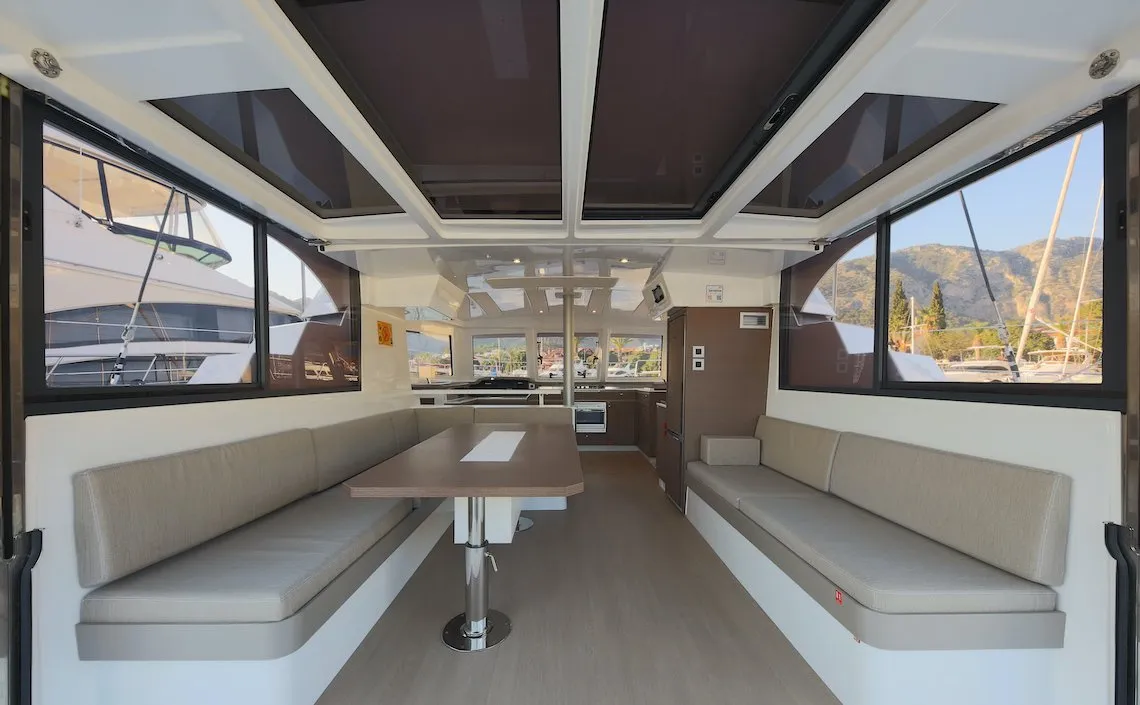 Cockpit of Moonrise, a Bali Catspace catamaran at Marmaris, Turkey
